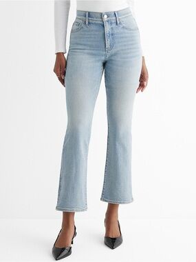 Express High Waisted Light Wash Slit Hem Cropped Flare Jeans - 12 Long